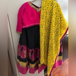 Vibrant Pink and Yellow Lehenga / chaniya choli